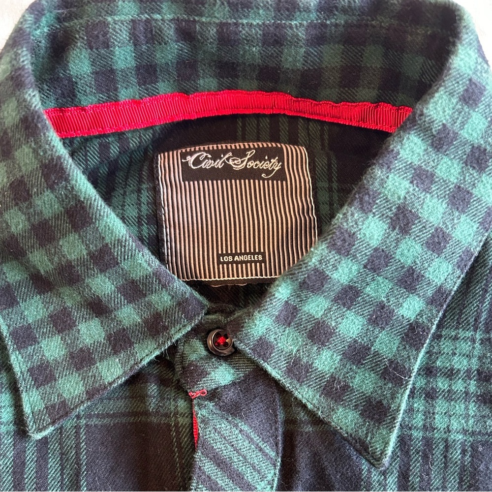 Civil Society Green & Black Mixed Checkered and Plaid Flannel Shirt